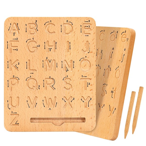 Lrathenk Wooden Alphabet Tracing Board, Double Sided Letter Practice Board for for Toddlers, Educational Toys Learn to Write ABC, Handwriting Practice Montessori Toys for Kids Age 3-6