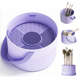 Caja de Limpieza de Brochas de Maquillaje Limpieza, Secado y Almacenamiento 3 en 1,Cepille el material del silicón de la limpieza y del almacenamiento del soplo del huevo de la belleza(Púrpura)