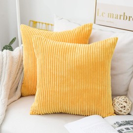 Home Brilliant Yellow Cushion Covers 65cm x 65cm Mustard Decorations Euro Sham Covers Soft Corduroy Large Decorative Pillows for Bed, 65 x 65, 26 inches, Set of 2, Yellow