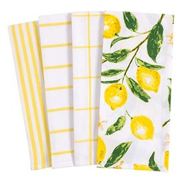 KAF Home Pantry Lemons All Over Kitchen Dish Towel Set of 4, 100-Percent Cotton, 18 x 28-inch