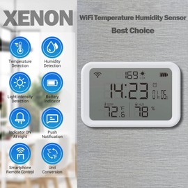 WiFi Smart Thermometer Hygrometer, 4 in 1 Thermometer Hygrometer Sensor, Meter for Baby Home in Indoor Thermomete, APP Notification Reminder Clock, Supports Alexa Googlee-Assistant