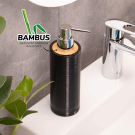 bremermann Segno Soap Dispenser Made of Bamboo and Plastic // Capacity Approx. 340 ml (Black)