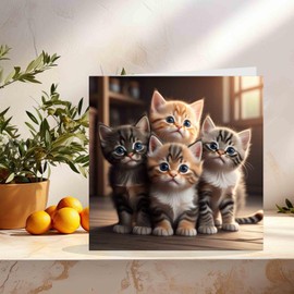 Cute Kittens Greeting Card - Adorable Cats Birthday Card 145mm x 145mm