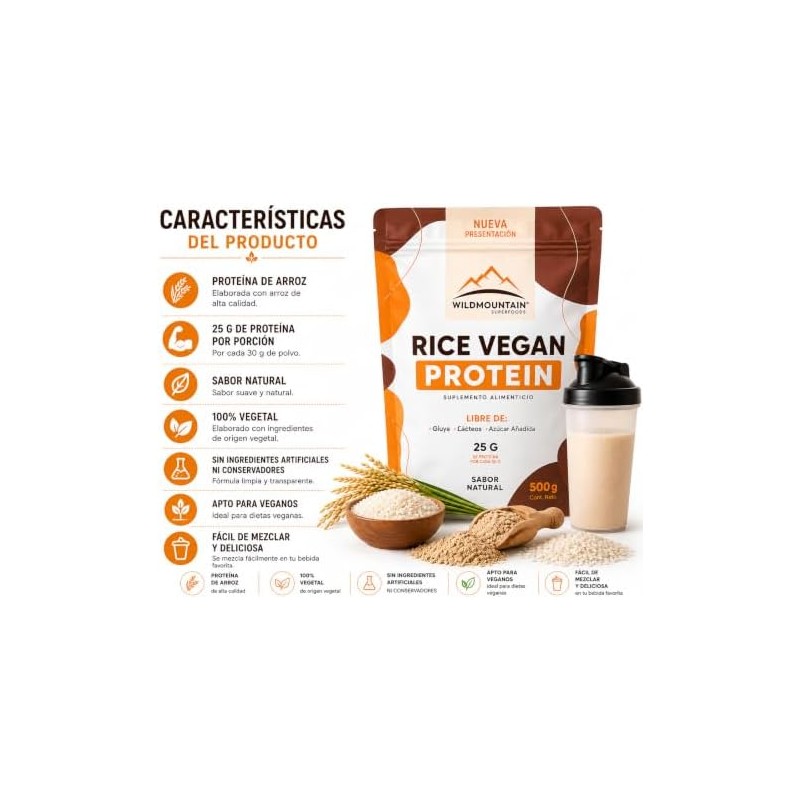 Wildmountain - Proteína Vegana de Arroz Integral Suplemento Alimenticio Sin