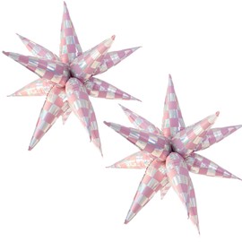 32 Inch Purple Pink Checkered Explosion Star Foil Balloon，Iridecent 12pcs Spike Explosion Star Balloons for Girl Birthday, Baby Shower, Graduation, New Year, Festival Events Ptoto Booth Props