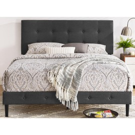 Decoro Cambridge Upholstered Wooden Platform Bed Frame, Queen Size, Dark Grey