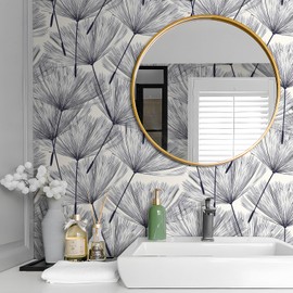 Livelynine 17.5x276 Farmhouse Peel and Stick Wallpaper Modern Navy Black and Off White Wall Paper for Laundry Room Kitchen Floral Contact Paper for Classroom Self Adhesive Bedroom Accent Wall Decor