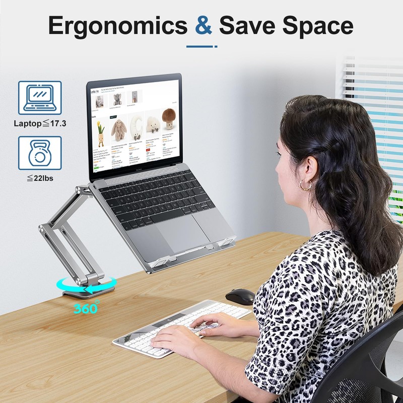 Laptop Mount for Desk, Tablet Arm Mount with 360° Rotating,