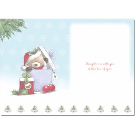 doodlecards Thinking Of You Christmas Card Cute Bear Parcel Medium Size Christmas Card for Thinking Of You with Plain Envelope