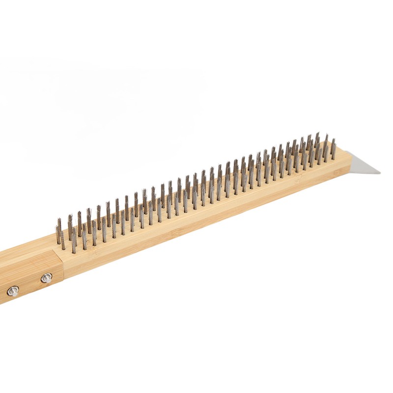 Long Pizza Oven Brush with Scraper Mounted Metal Bristles Pizza
