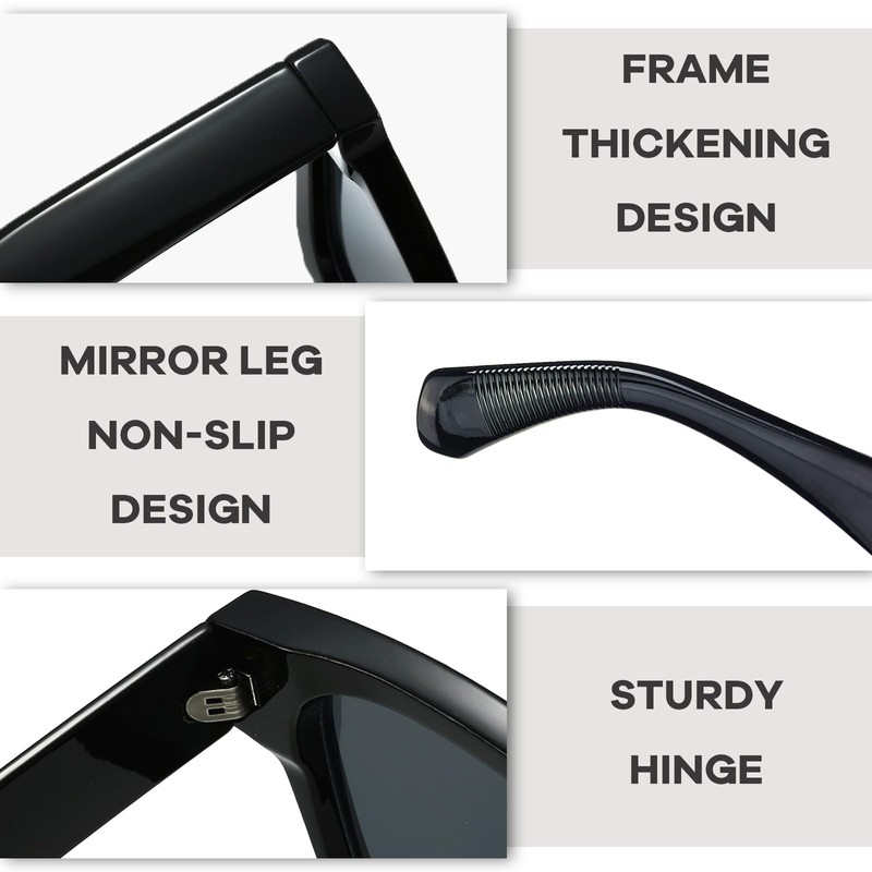 SHEEN KELLY Retro Rectangular Sunglasses for Men Women Trendy Thicker
