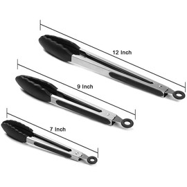 PUBAMALL 7/9/12 pulgadas Pinzas de Cocina, juego de 3 piezas Pinza antideslizante para hornear barbacoa