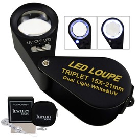 15x Lupa Joyería Lupa LED LED Ligero Ligero Acromático Trillizo Lente Óptico Vaso Bolsillo Joya Aumentador Herramienta Joyero, Sello Filatelista, Acuñar Numismático