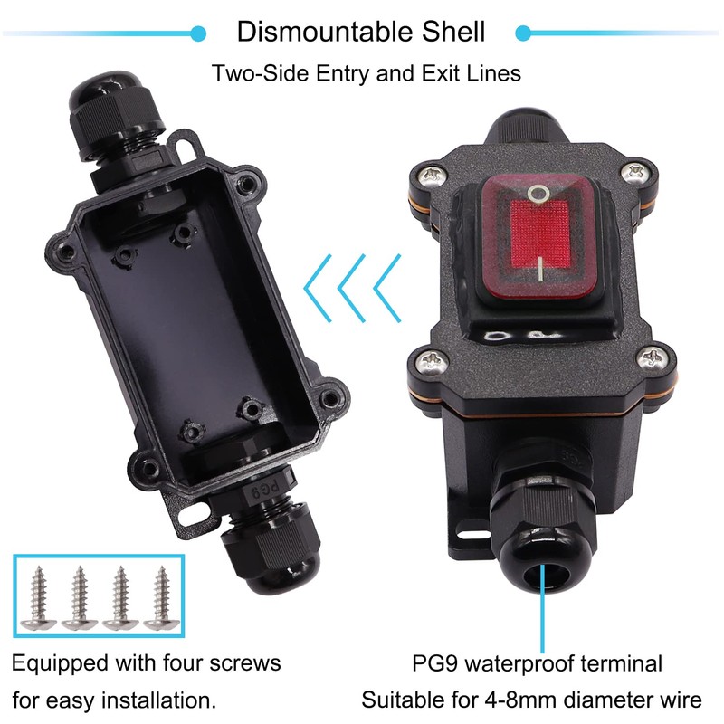 Hmknana IP67 Waterproof Inline Cord Switch 16A/250V 20A/125V AC DPST