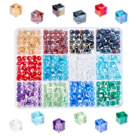 PH PandaHall 360pcs 6mm Kristallglasperlen 12 Farben Würfel Glasperlen AB Farbe überzogene Elektroplatte Glasperlen Bicone Armband Perlen für Armband Halskette Schlüsselanhänger Sonnenfänger, Loch:1m