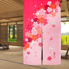 LIGICKY Japanese Style Noren Long Doorway Curtain Running Rabbits Door Curtains Window Tapestry for Home Decoration, 33.5"x59" Pink
