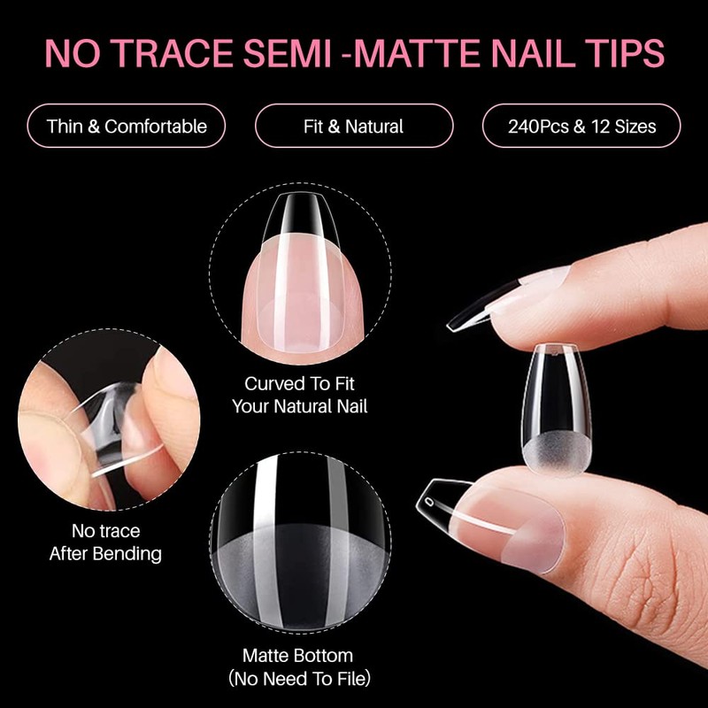 ZEYACHAN 240pcs Short False Nail Tips