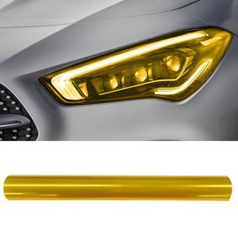 12" x 48" Car Light Tint Film, Yellow Self Adhesive Car Headlight Tint Wrap Film, Vinyl Tinted Color Sticker Sheet Roll for Car Headlight, Brake Light, Tail Light, Fog Light (Yellow)