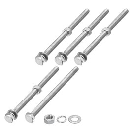 METALLIXITY Hex Head Screws Bolts, Nuts, Flat & Lock Washers Kits (M8-1.25x130mm) 5 Set, Stainless Steel Fully Threaded Machine Screws Bolt Set - for Home Appliance Equipment