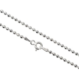 Aka Gioielli® - Diamond-Coated Ball Chain 2 mm 925 Sterling Silver Rhodium-Plated - Women's Italy Necklace Lengths: 45 50 55 60 65 70 75 cm, Sterling Silver