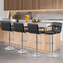 ZENY Bar Stools Set of 4, Modern PU Leather Adjustable Swivel Barstool with Back and Arms, Airlift Counter Height Chair for Kitchen Dining Pub Cafe, Black