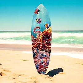 JennyGems Outdoor Octopus Surfboard Wall Art, Octopus Wall Hanging, Beach House Decoration, Weather Resistant PVC, 4 Foot