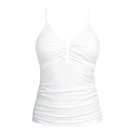 Ocean Blues Women's White Retro V Neck Tankini Bathing Suits for Women Shirring Tummy Control Tankini Top Only Size Large