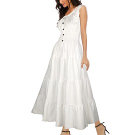 OSTOO Women's 2025 Summer Boho Floral Print Tiered Casual Flowy Long Maxi Dress(Off White,L)