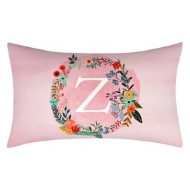 Fullfun Alphabet Letter Cushion Covers, Pink Double Sided Flower and Letter Printed Throw Pillow Covers Soft Polyester Decorative Pillow Cases for Sofa Couch Bedroom Home Decor (1PC, 30cm x 50cm)