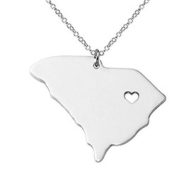 Meiligo 18K Gold Silver Country Map Charm Pendant South Carolina State Map Necklace Jewelry (Silver)