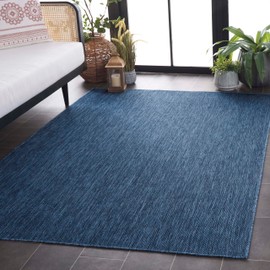 SAFAVIEH Washable Rug Outdoor Beach House Collection - 8' x 10', Blue, Non-Shedding & Easy to Clean, Ideal for Patio, Backyard, Mudroom (BHS274M)
