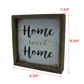 CVHOMEDECO. Primitives Distressed Home Sweet Home Shadow Box Frame Wall Mounted Hanging Decor Art, 9-3/4 x 9-3/4 Inch