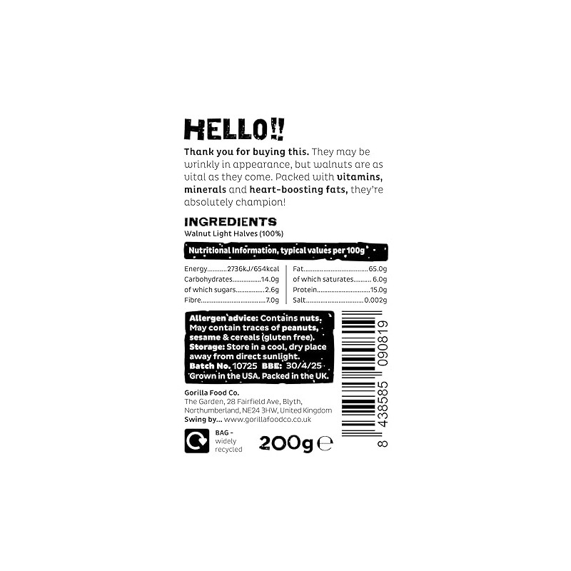 Gorilla Food Co. Natural Walnut Halves - 200g