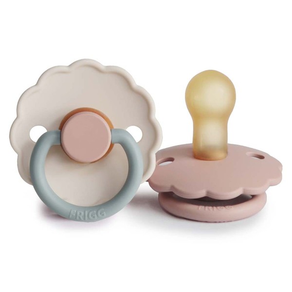 FRIGG Daisy Latex Pacifier Pack of 2 | Natural Rubber Soother Dummy | BPA-Free | Made in Denmark | Symmetrical Cherry Shaped Nipple (Blush/Cotton Candy, Size 1 (0-6 Months))