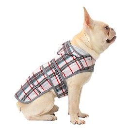 Dog Raincoat Hooded,Waterproof Rain Coat for Dogs with Adjustable Belly Strap,Reflective Strips, Lightweight Slicker Poncho Rain Jacket for Small Medium Large Dogs (Khaki Plaid, Medium)