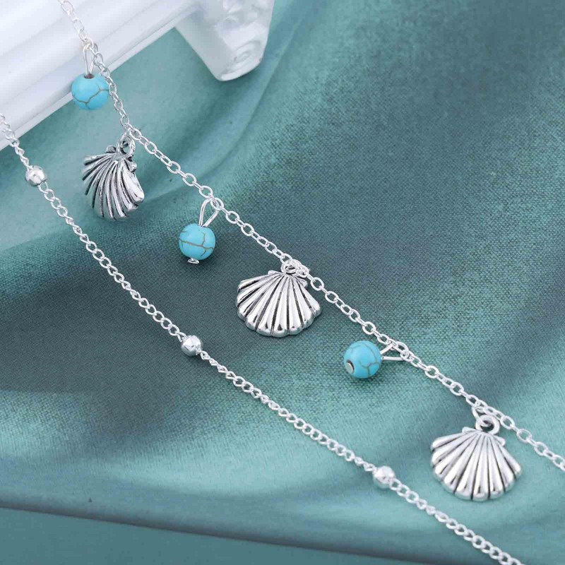Inateannal Multilayer Shell Anklet Turquoise Beads Anklet Golden Shell Anklet