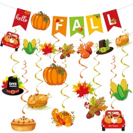 Decoración de otoño de Acción de Gracias, pancarta de hola otoño, pancarta de cosecha de otoño, pancarta de fiesta de otoño, guirnalda de hojas de arce de calabaza de otoño, para otoño, Acción de Gracias, chimenea, decoración del hogar para interiores y 