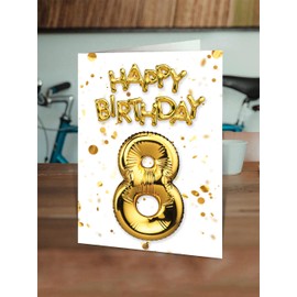 Brainbox Candy - 8th Birthday Card - Age 8 - Beautiful White Gold Foil Effect Age Card - Birthday Cards For Boys Girls Children - Kids Age Cards