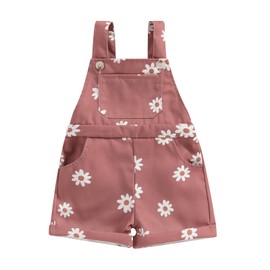MOBJVIY Toddler Baby Girl Overalls Shorts with Pocket Sunflower Outfit Little Kids Girls Summer clothes (Pink, 2-3 Years)