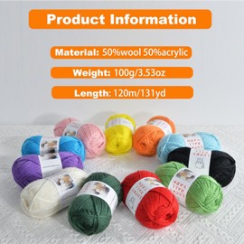 50% Wool Yarn for Crocheting and Knitting,131yds/120m Crochet Yarn for Beginners, Suitable for Sweater,Scarf,Hat(Blue)