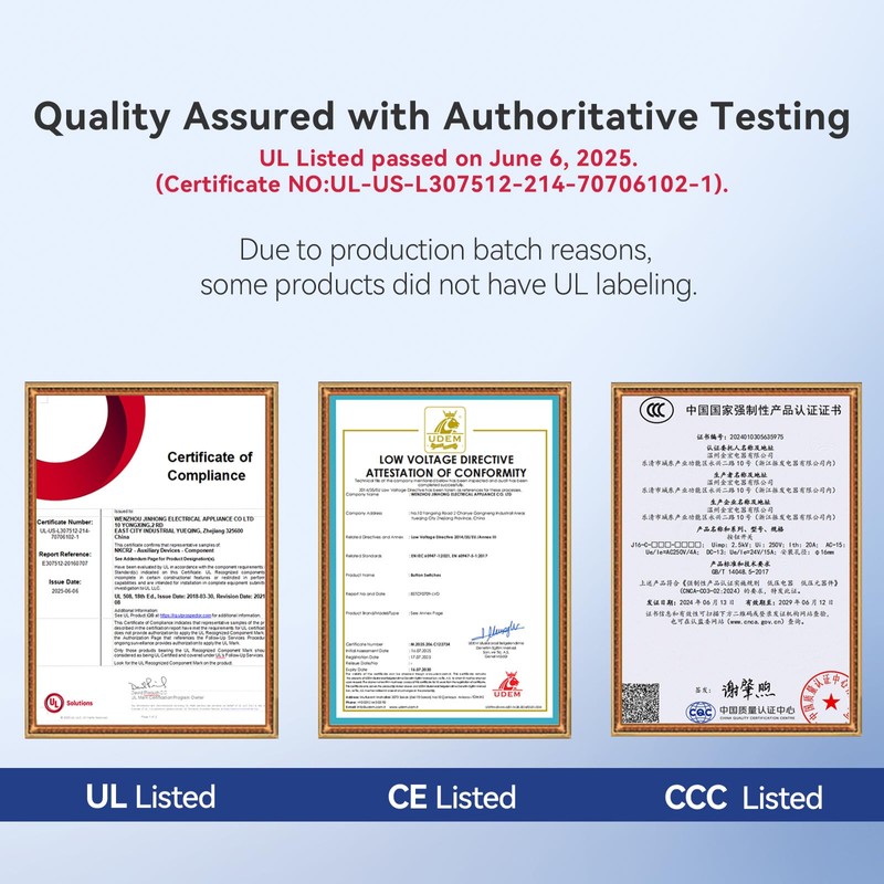 UL Listed 22mm Push Button Switch 15A 24V Latching 2NO