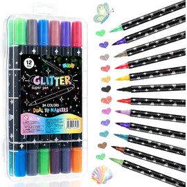 Marcador de Doble Punta,plumones Acrilicos,marcadores con Glitter,Adecuado para Realizar Tarjetas de Felicitación, Pinturas y Carteles. (12 Piezas, 24 Colores)