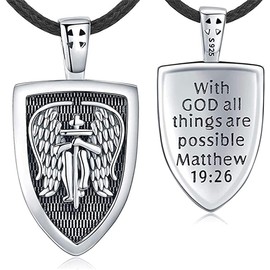 Saint Michael / Saint Christopher / Saint Benedict Cross Pendant Necklace 925 Sterling Silver Archangel St Michael Pendant Religious Amulet Jewellery for Men and Women, Sterling Silver, Michael, Saint