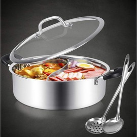 Hot Pot with Divider Stainless Steel Shabu Shabu Pot for Induction Cooktop and Gas Stove for 4-5 Person (13 inch)