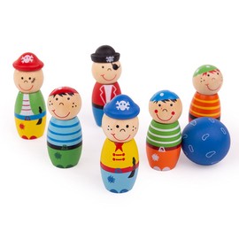 Bigjigs Toys Mini Wooden Pirate Skittles Set with 6 Skittles and 1 Bowling Ball
