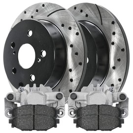 AutoShack Black Hat Drilled and Slotted Brake Rotors with Ceramic Pads and Calipers Rear Brake Rotor Replacement Kit for Subaru Impreza XV Crosstrek 2014-2018 Forester 2016-2023 Crosstrek BCPKG0737