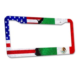 Vintage American Mexican Flag License Plate Frame - 1 Pcs Mexico Flag Patriotic License Plate Frames Funny Auto Accessory Aluminum License Plate Holder with Screws for Women Men 12.3x6.3 Inch