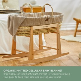 The Little Green Sheep Knitted Cellular Baby Blanket - 75 x 75cm - Truffle