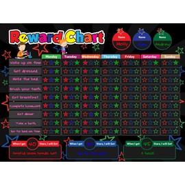 Magnetic Behavior Rewards Chalkboard Child Behavior Reward Chore Chart-Daily Household Chore Checklist– Multiple Kids Chore Chart System Includes: 4 Liquid Chalk Markers