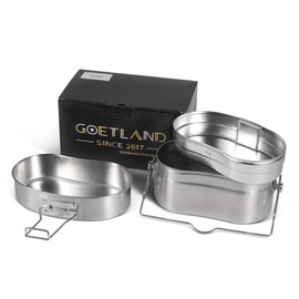 Goetland German Style M31 Military Mess Kit Mess Tin 304 Stainless Steel Backpacking Cookware Set Camping Pot Pan Set